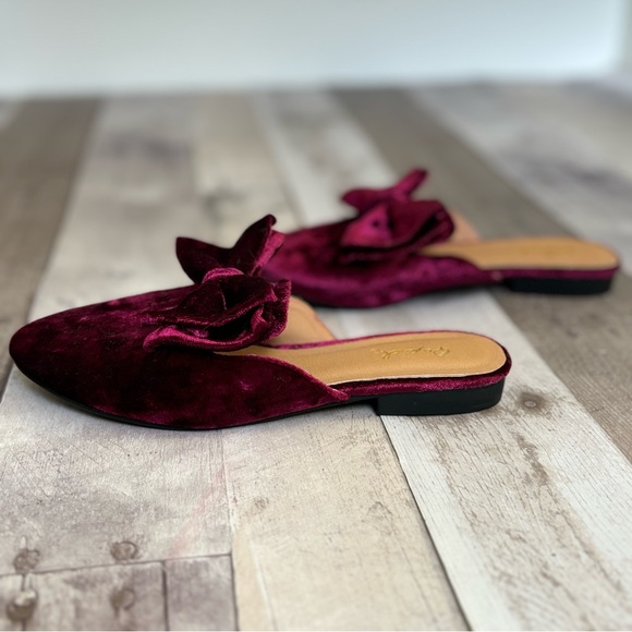 Velvet Bow Burgundy Mule Size 5 1/2 Christmas / Valentines Slip On Dress Shoe - Picture 4 of 7